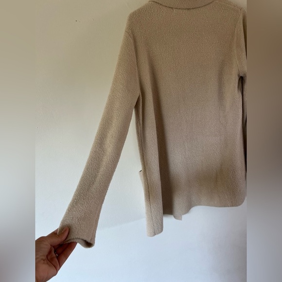 Barefoot Dreams CozyChic Lite Soft Collared Open Front Beige Cardigan Medium - Picture 9 of 11